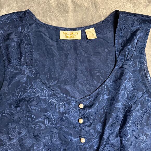 Vintage Victoria's Secret Women's Size M Blue Satin Lace Camisole Tank Button - Picture 2 of 12